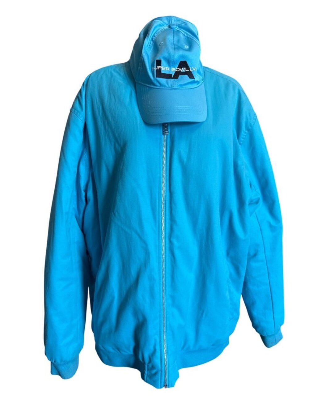 Super Bowl LVI LA 2022 Mens XL Blue Bomber Jacket Hat NFL Official Streetwear